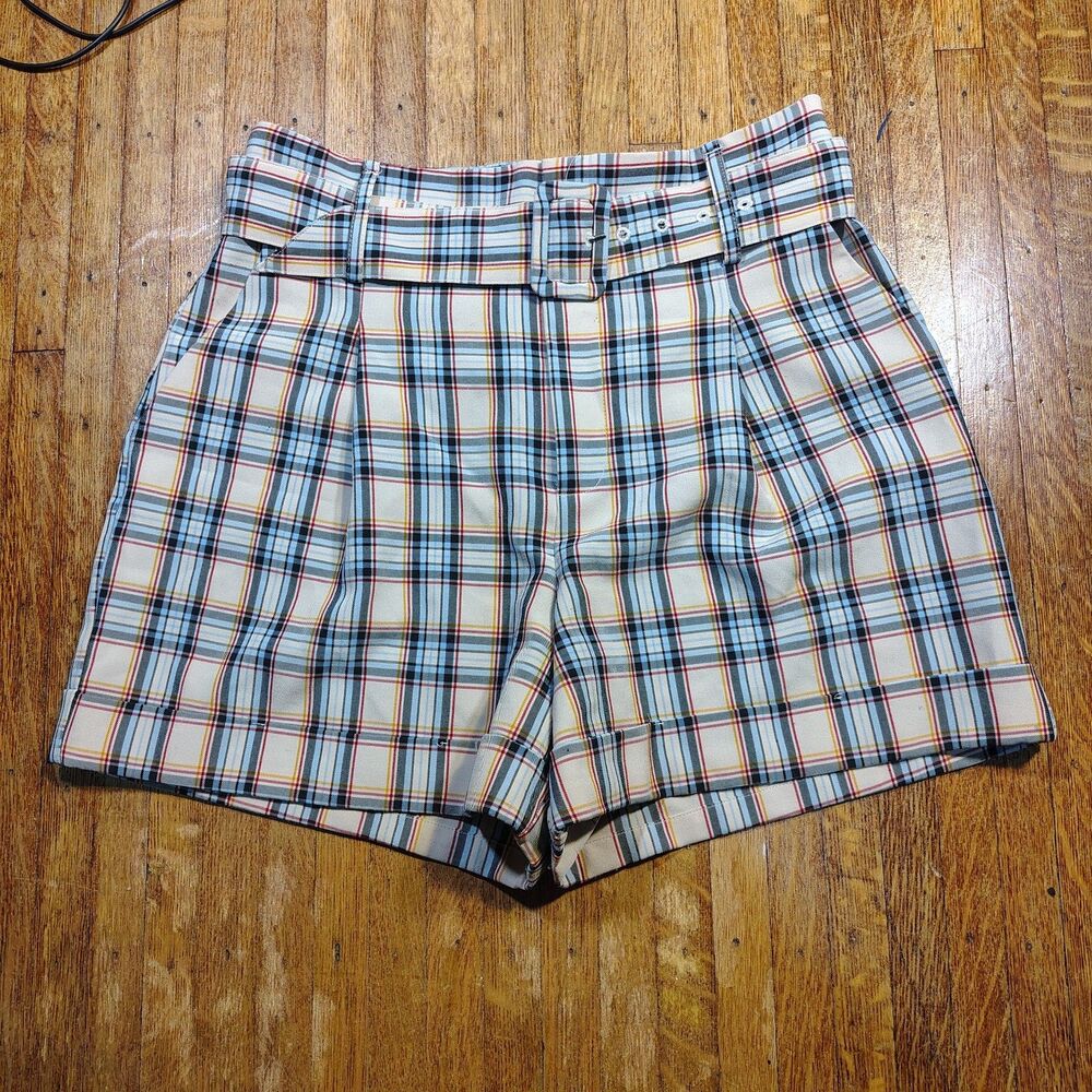 VTG Inspired Pleated Belted Plaid Ladygang Express Shorts Size 10/T578